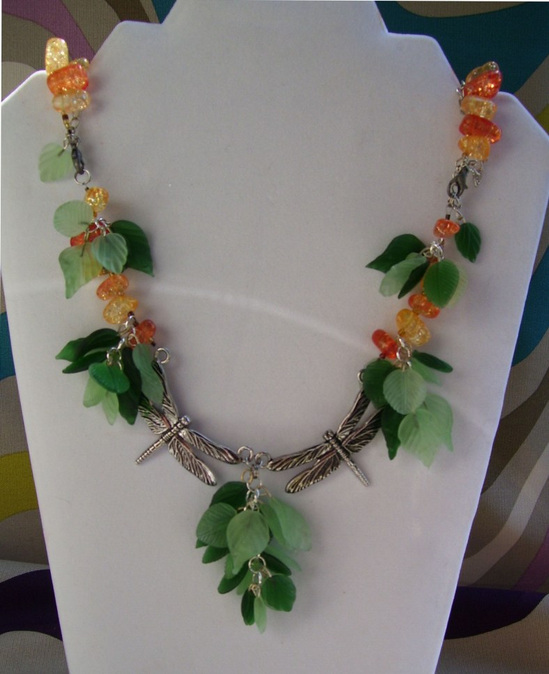 Dragonfly Leaf dangle necklace