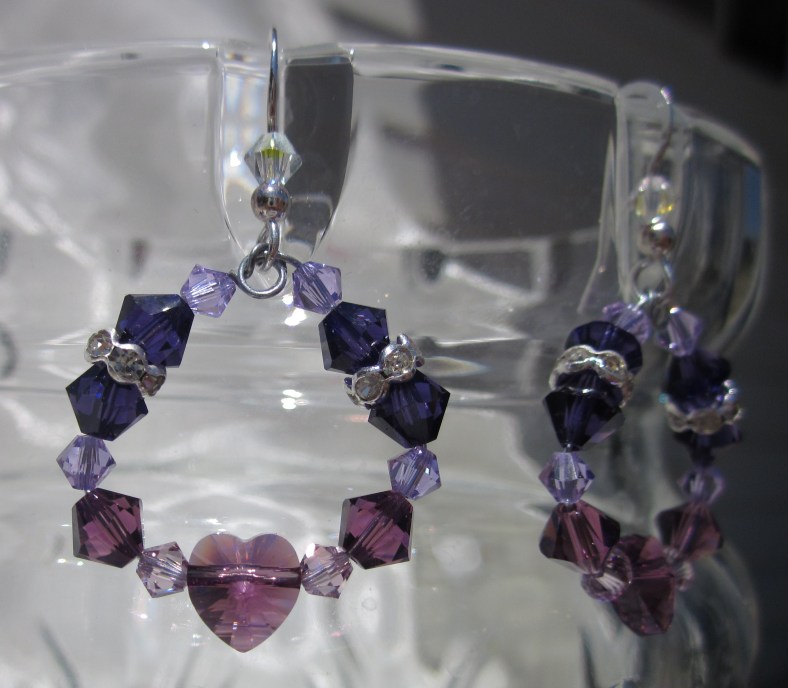 purple heart earrings swarovski crystal