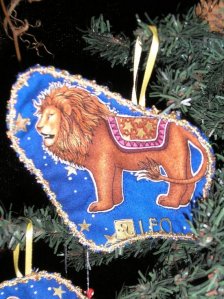 Leo christmas ornament, blue, gold