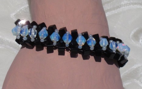 black and milk glass angle weave bracelet
