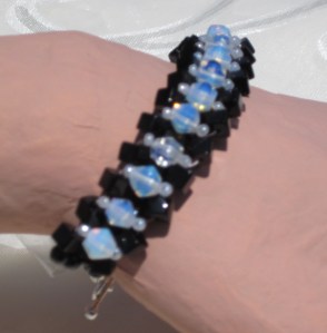 jet and opaline crystal angle weave bracelet
