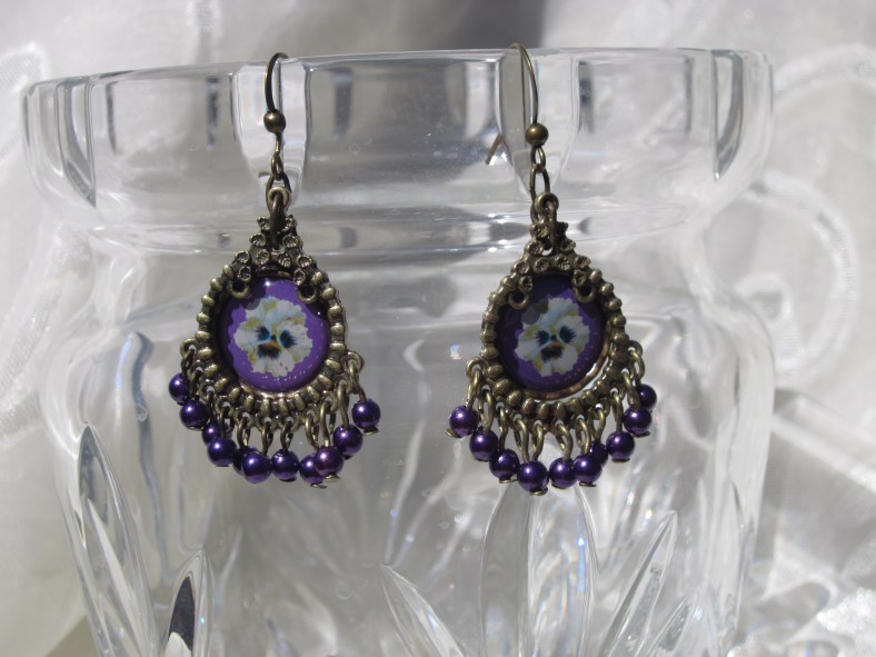 purple pansy earrings